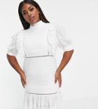 Collective The Label Curve Puff Sleeve Cutwork Lace Mini Dress In White