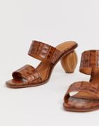 Asos Design Tenacious Premium Leather Oval Heeled Mules-brown