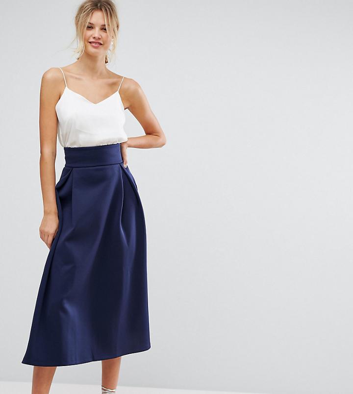 Asos Tall High Waisted Scuba Midaxi Prom Skirt - Navy