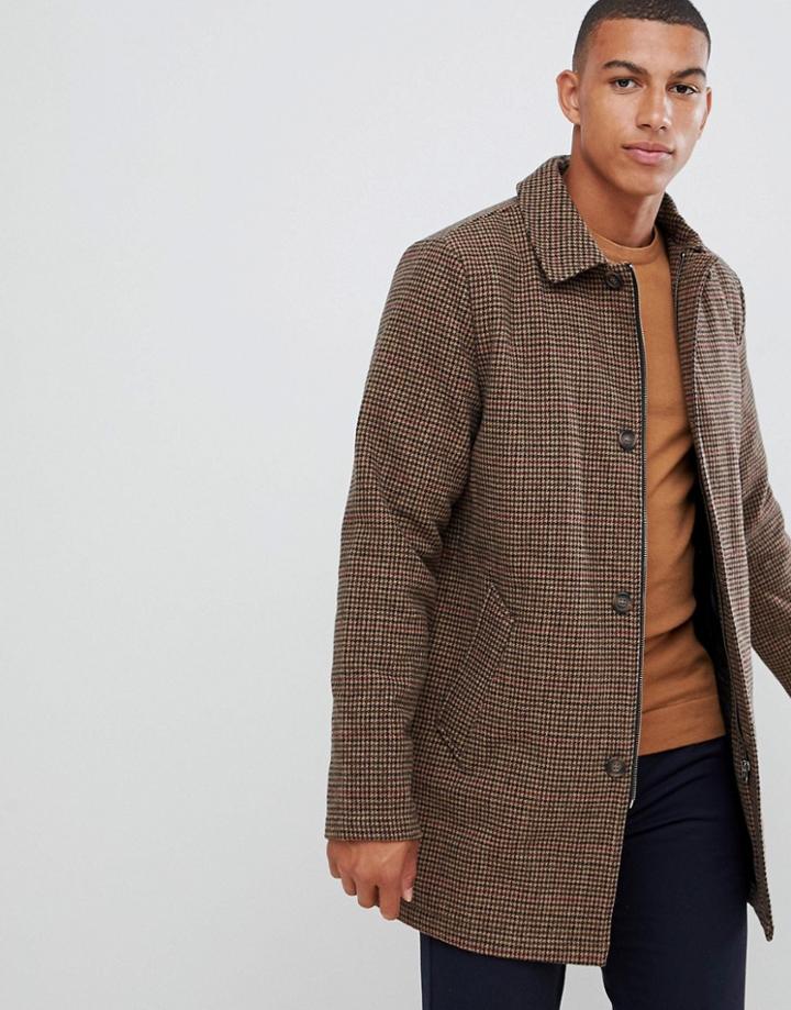 Bellfield Houndstooth Overcoat - Brown