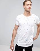 Esprit Crew Neck T-shirt With All Over Beach Print - White