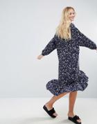 Monki Floral Drop Waist Dress - Blue