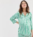 Asos Design Maternity Satin Stripe Short Pyjama Set - Green