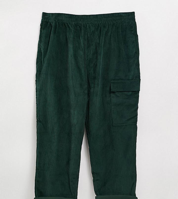 Asos Design Plus Corduroy Relaxed Fit Skate Pants In Forest Green