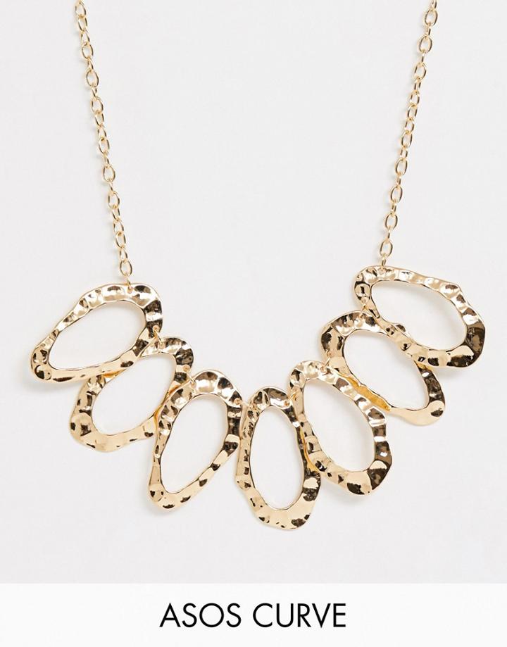 Asos Design Curve Statement Necklace With Hammered Open Shapes In Gold - Gold