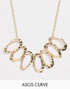 Asos Design Curve Statement Necklace With Hammered Open Shapes In Gold - Gold