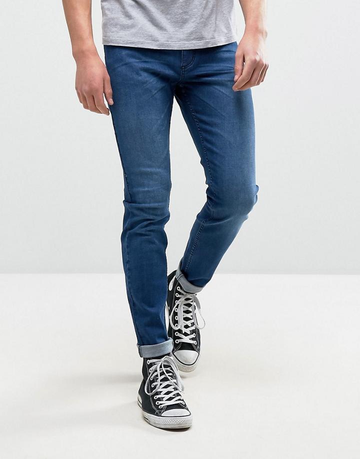 Rollas Stinger Super Skinny Fit Jean Stagger Blue Wash - Blue