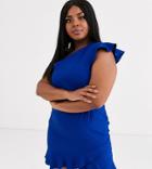 Vesper Curve One Shoulder Mini Dress With Flippy Hem In Cobalt
