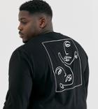 Asos Design Plus Long Sleeve T-shirt With Face Sketch Print - Black