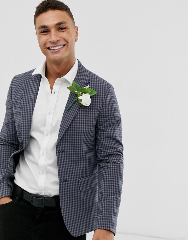 Asos Design Wedding Casual Fit Seersucker Blazer In Navy With Check - Navy