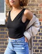 Asos Design Cropped Tank Top With V Front And Back In Black