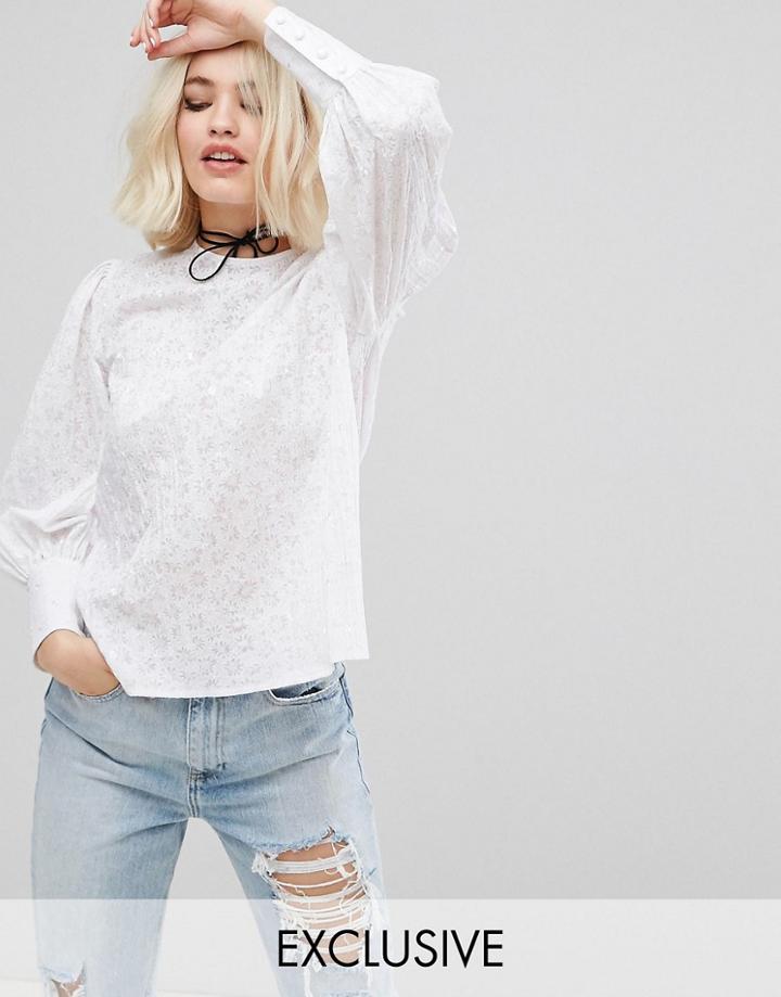 Reclaimed Vintage Inspired Balloon Sleeve Blouse - White