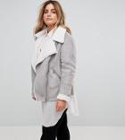 New Look Curve Faux Shearling Aviator Jacket - Gray