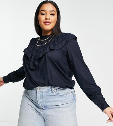 Only Curve Lace Detail Blouse In Black