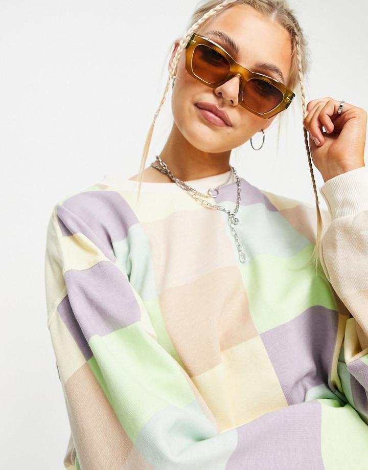 Daisy Street Relaxed Coordinating Sweatshirt In Patchwork Pastel-multi