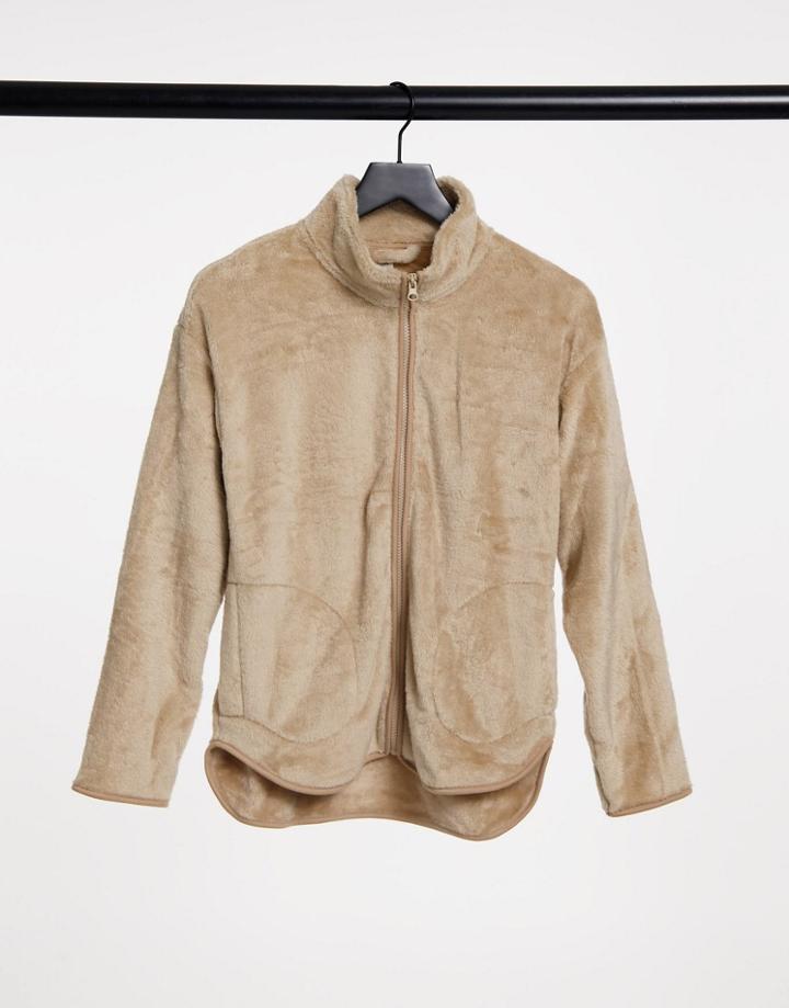 Lindex Fleece Zip Front Lounge Top In Beige-neutral