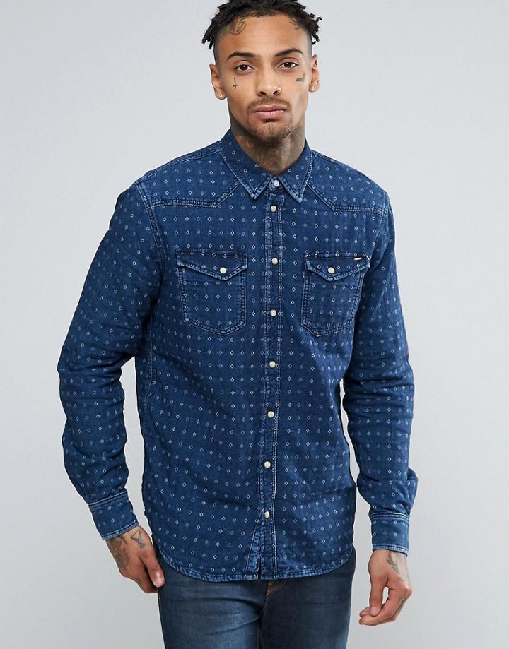 Pepe Jaquard Double Face Denim Slim Fit Shirt - Navy