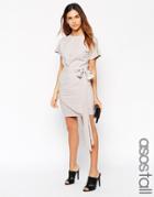 Asos Tall Pencil Dress With Wrap Skirt And Obi Belt - Silver $29.50