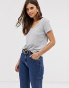 Stradivarius Round Neck T Shirt In Gray - Gray