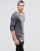 Asos Longline Muscle Long Sleeve T-shirt With Scoop Neck In Gray - Charcoal