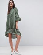Vila Stripe Shirt Dress With Ruffle Hem - Multi