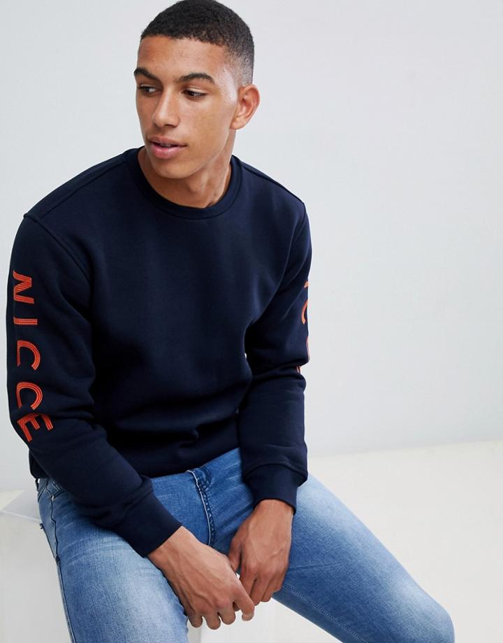 Nicce Sweatshirt In Navy With Sleeve Logo - Navy