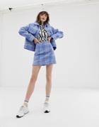 Monki Mini Boucle A-line Skirt With Check Print In Light Blue - Blue
