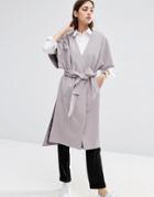 Asos Duster Coat With Kimono Sleeve - Light Gray