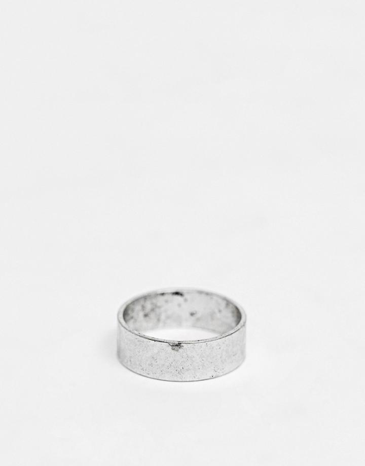 Asos Design Band Ring In Burnished Silver Tone
