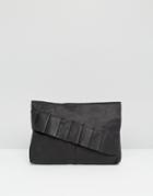 Asos Leather Ruffle Clutch Bag - Black