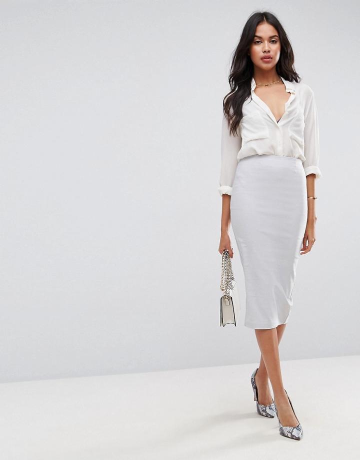 Asos High Waist Longerline Pencil Skirt - Silver