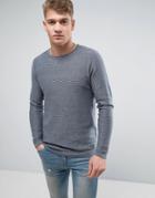Brave Soul Mens Crew Neck Knitted Sweater With Sausage Roll Neck - Blue