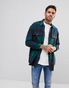 Pull & Bear Oversized Flannel Check Shirt In Green - Green