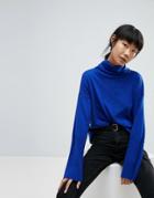 Asos Oversized Sweater With Wide Sleeves And Roll Neck - Blue