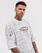Asos Design Oversized T-shirt With All Over Map Print And Flag Embrodiery - White