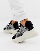 Asos Design Director Chunky Lace Up Sneakers In Black/white/reflective - Multi