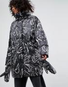 Asos Cocoon Puffer Coat With Mittens In Mono Print - Multi