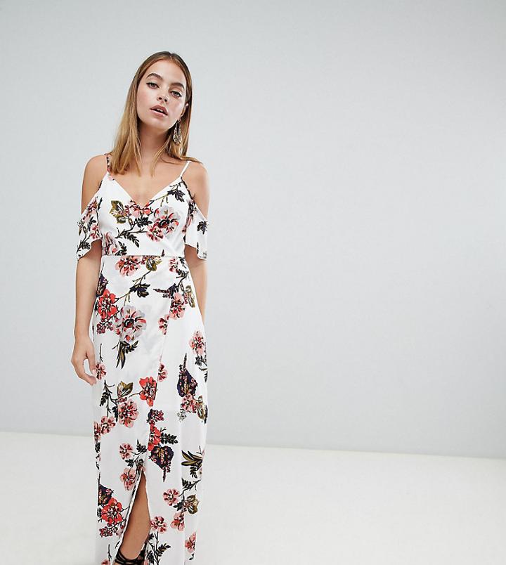 Parisian Petite Cold Shoulder Floral Maxi Dress - White