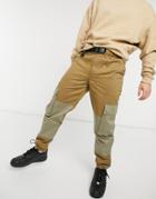 Topman Cut And Sew Cargo Pants In Khaki-green