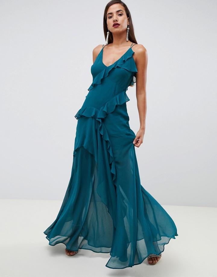 Asos Design Strappy Ruffle Maxi Dress - Green