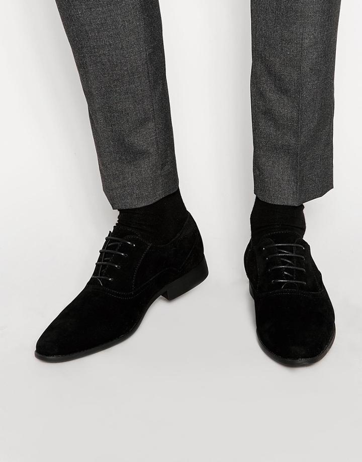 Asos Oxford Shoes In Black Faux Suede - Black