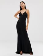 Club L Cami Strap Fishtail Maxi Dress In Black - Black