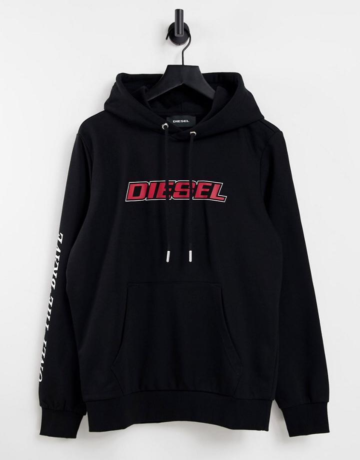 Diesel S-girk K10 Central Large Logo Overhead Hoodie In Black