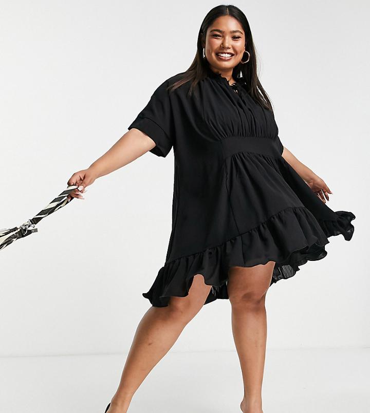 In The Style Plus X Lorna Luxe Cape Step Hem Dress Ruffle Mini Dress In Black