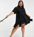 In The Style Plus X Lorna Luxe Cape Step Hem Dress Ruffle Mini Dress In Black