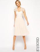 Asos Tall Midi Skater Dress With Scallop Lace And Chiffon - Nude