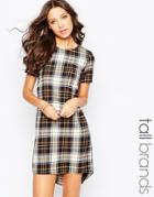 Noisy May Tall Short Sleeve Check Shift Dress - Caramel