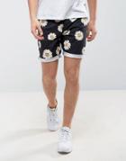 Asos Slim Chino Shorts With Daisy Print - Black