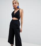 Asos Design Petite Cotton Jumpsuit With Cut Out Detail - Black