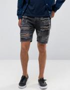 Asos Denim Shorts In Slim With Extreme Rips Washed Black - Black